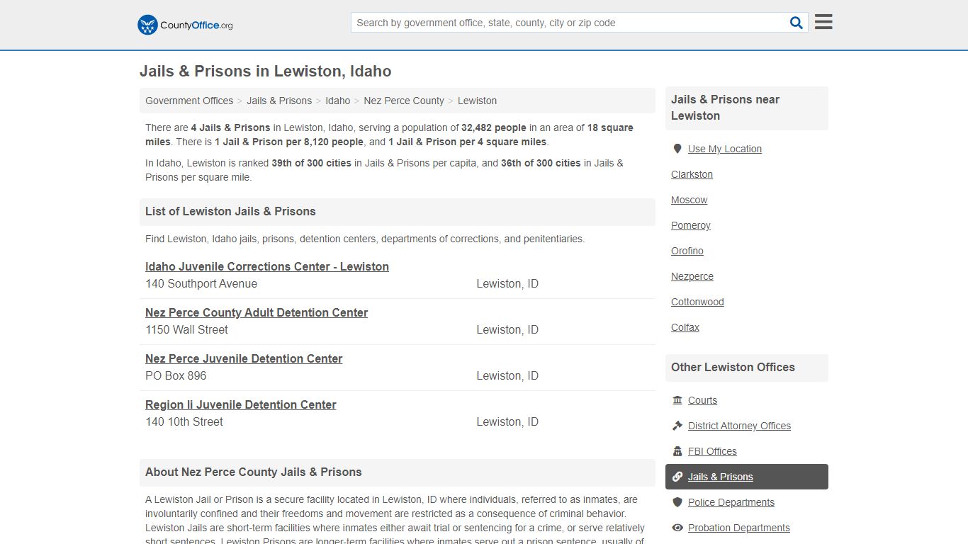 Jails & Prisons - Lewiston, ID (Inmate Rosters & Records)